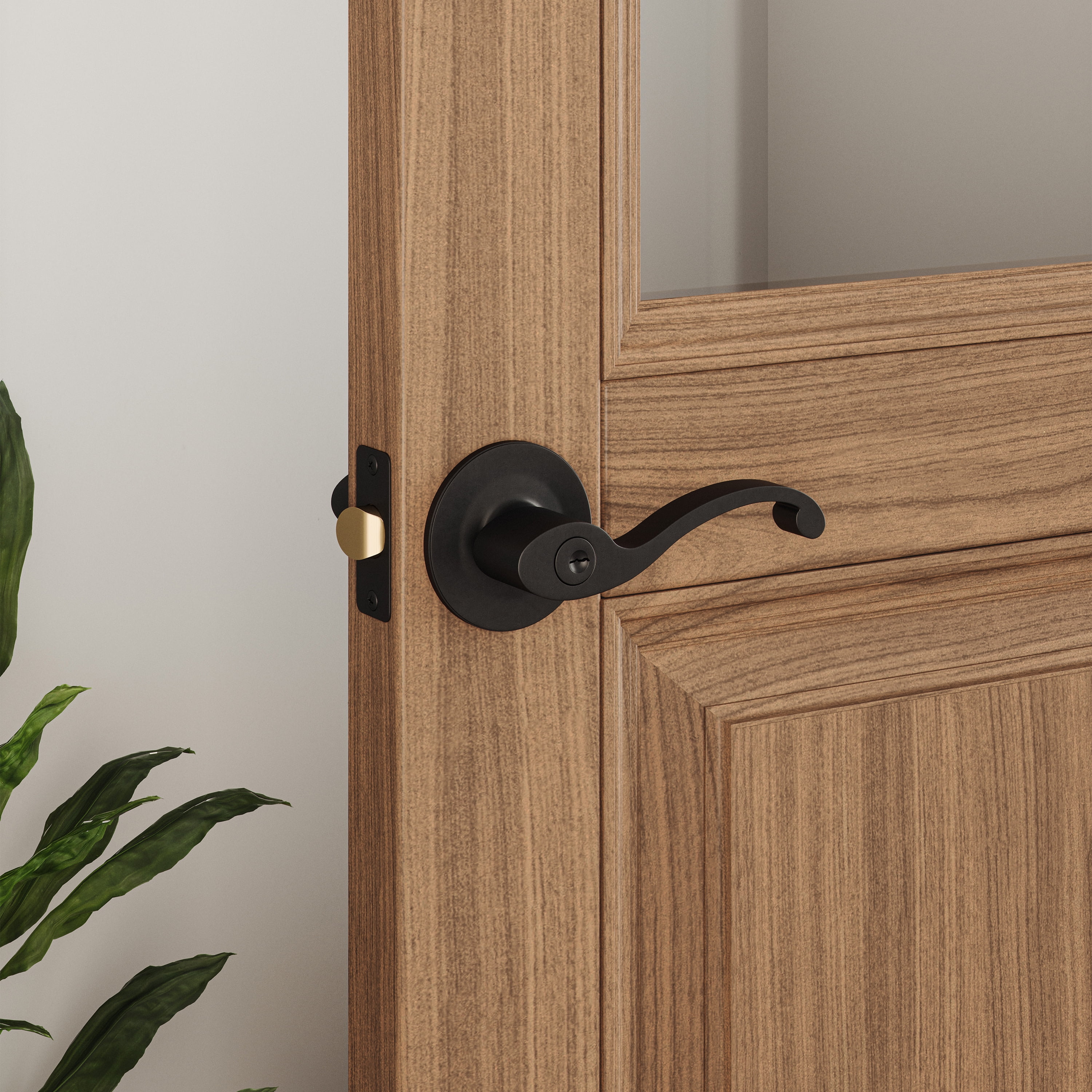 Design House Scroll Keyed Entry Door Lever, Matte Black