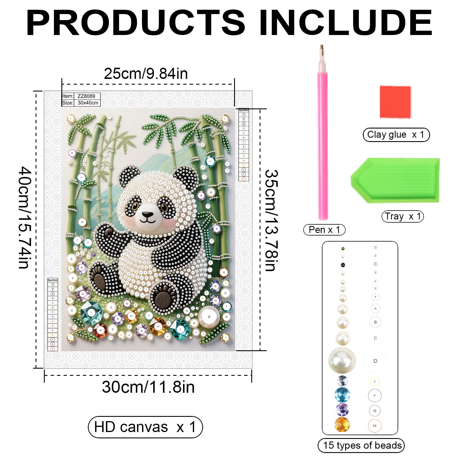 FLOPESN DIY Gemstone Pearl Painting Kit - 9.84x13.78 Inch Frameless Colourful Canvas Art for Adults, Stress Relief Craft & Home Wall Decor-Panda