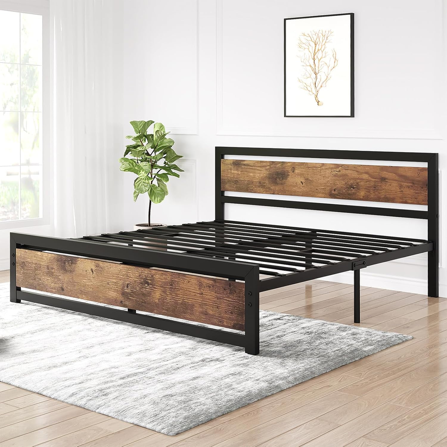 GAOMON Bed Frame, Full Size Bed Frame with Wooden Headboard & Footboard, Industrial Platform, 14-Inch Mattress Foundation, No Box Spring Needed