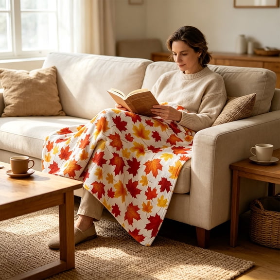 WDOBM Warm Blanket, Plush Blanket, Maple Leaf Pumpkin Flannel Sofa Throw Blanket, Flannel Blanket, Fall Pumpkin Throw Blanket for Sofa Throw Blanket