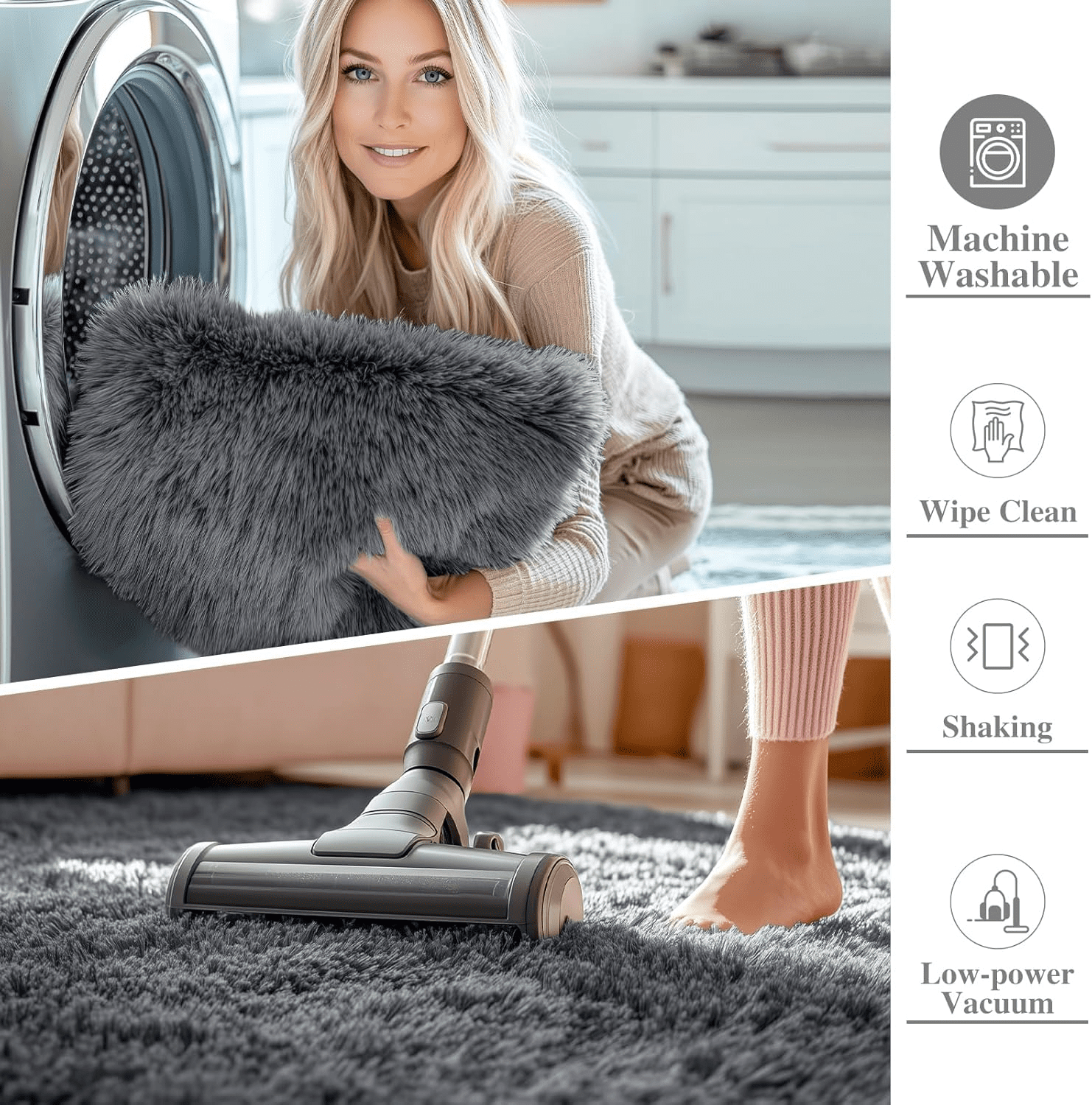 Buganda Fluffy Area Rugs, Round Area Rug for Living Room, Soft Decorative Carpet for Indoor Home, 5'x5', Grey