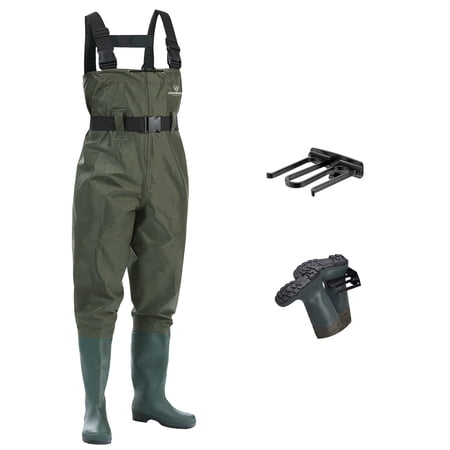 Fishing Chest Waders Fishing for Men Women 2-Ply Nylon and PVC Waterproof Hunting Chest Wader with Boots Green Size M06/W08