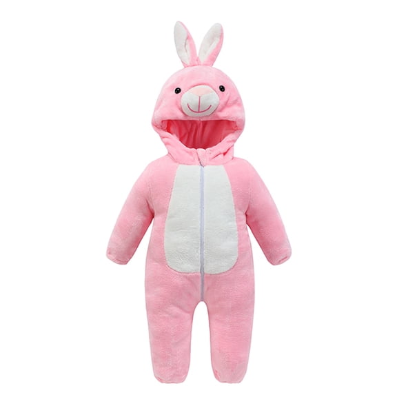 MICHLEY Unisex Infant Toddler Animal Flannel Hooded Romper Jumpsuit, Fall Winter Warm Soft One-Piece Onesie, Machine Washable, 0-3T