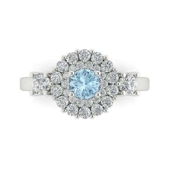 Halo Engagement Ring for Women - 1.4ct Natural Swiss Blue Topaz in 18K White Gold Promise Ring
