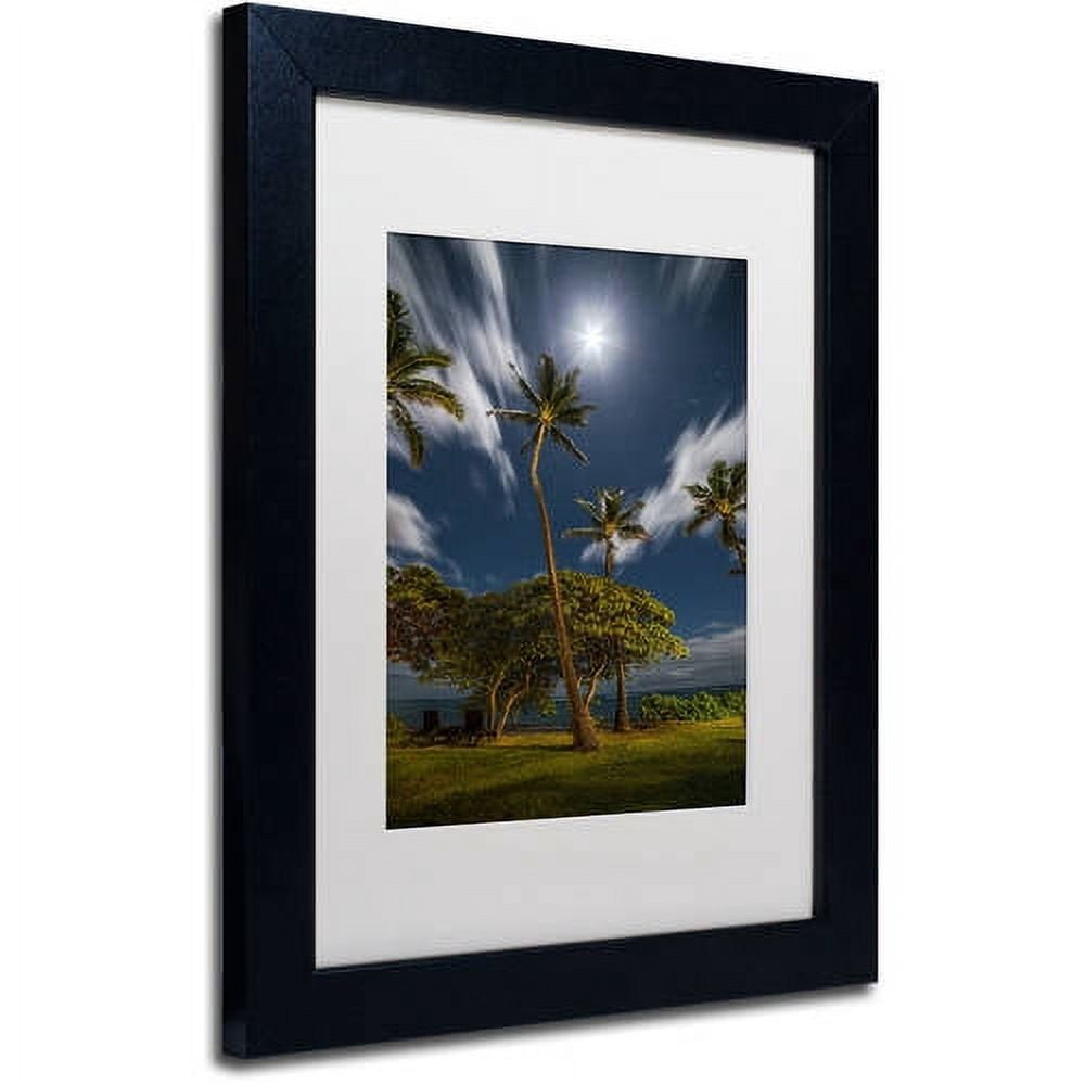 Trademark Fine Art 'Moonlit Palm Trees' Canvas Art by Pierre Leclerc, White Matte, Black Frame