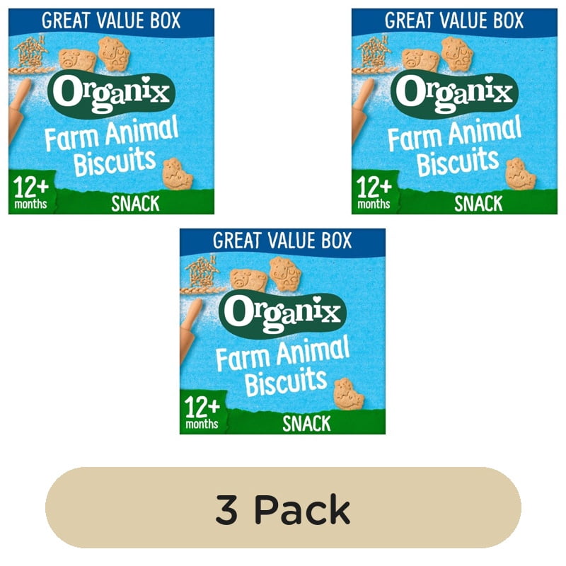 Organix Farm Animal Biscuits Toddler Snacks 12 months+ 100g, British Import (Pack of 3)