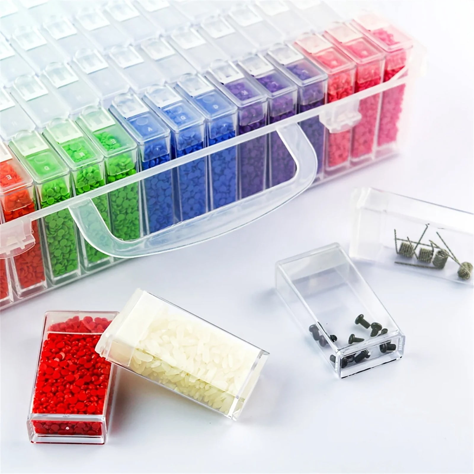 Grid Storage Box Cozival 64-Grid Transparent Plastic Storage Box with Dividers - Adjustable Organizer for Jewelry, 5D Embroidery & Art Accessories, Portable for Crafts & Beads, Craft Organizer, White