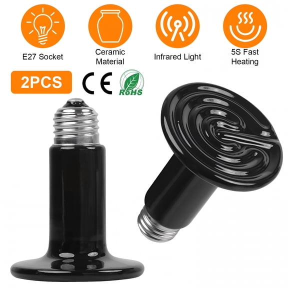 HIBIBUD 2026 New 150W Ceramic Heat Emitter,2Pcs Reptile Heat Lamp No Light Emitting for Reptiles,Amphibian,Lizard,Turtle,Snake,Black