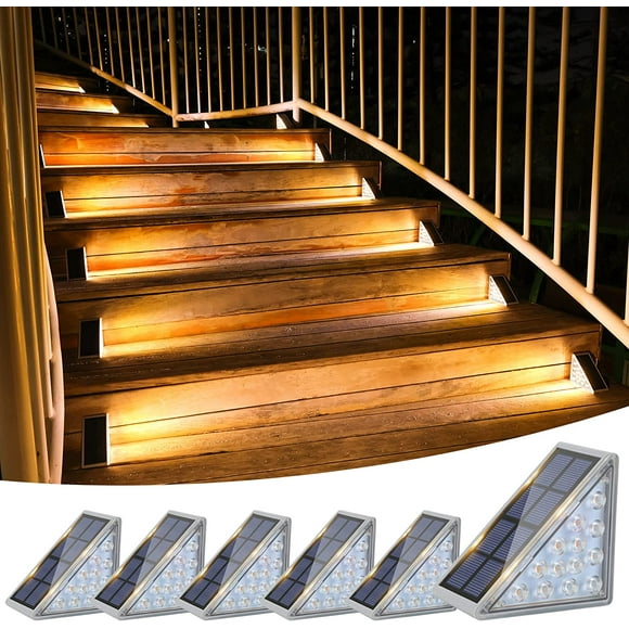 Seis Piezas de Luz de Escalera LED Solar 3000K Impermeable para Jardín Exterior, Pasillo, Patio, Terraza, Barandilla, Escalera, Luz de Paisaje