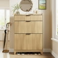 thumbnail image 3 of VEANERWOOD Fluted Shoe Cabinets with 2 Flip Drawers, Freestanding Narrow Shoe Rack Organizer with Drawers, Up To 20 Pairs, 3 of 9