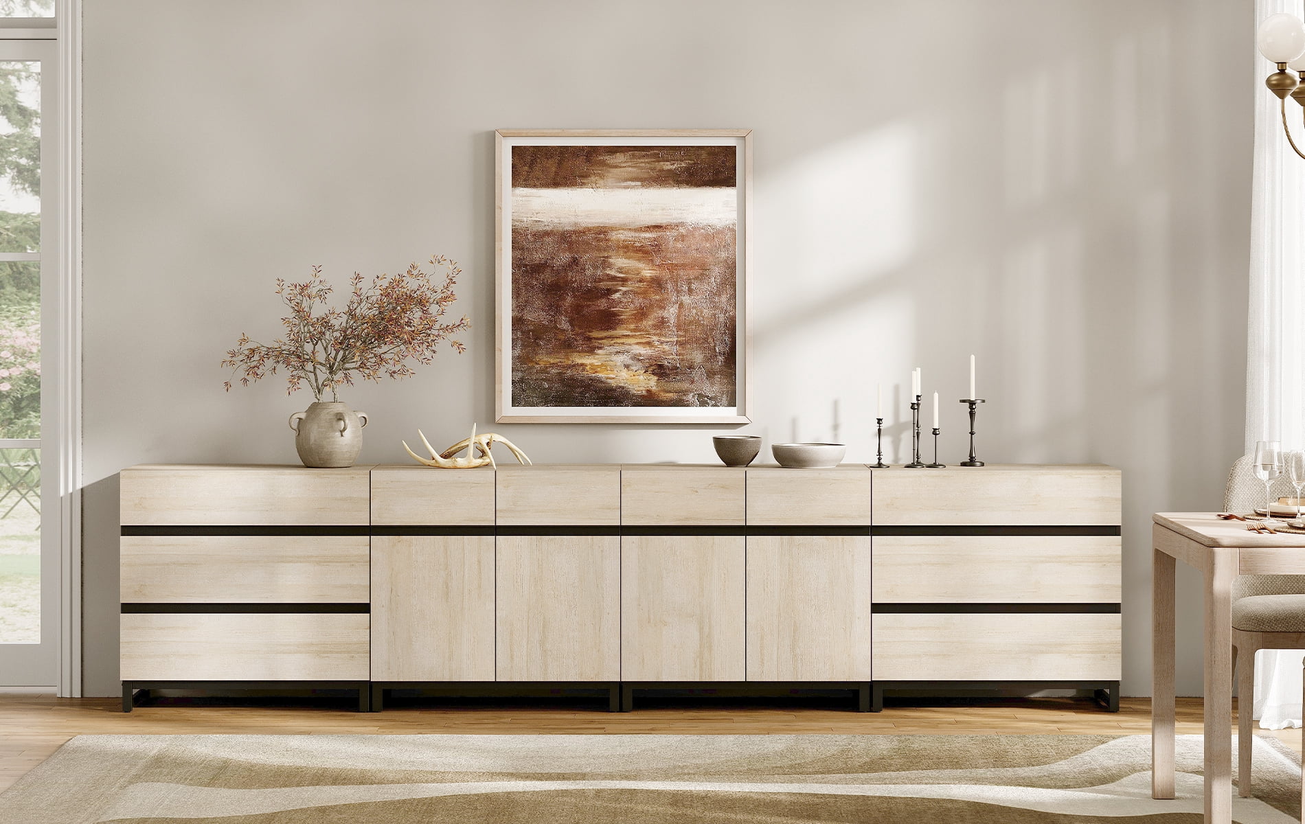 4-in-1 Sideboard Buffet Cabinet with 6 Drawers, Adjustable Shelves, High Load-Bearing Storage Cabinet for Living Room, Dining Room,Beige