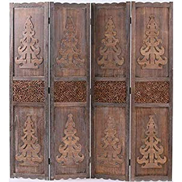 Legacy Decor 4 Panel Solid Wood Room Divider With Handcrafted Design