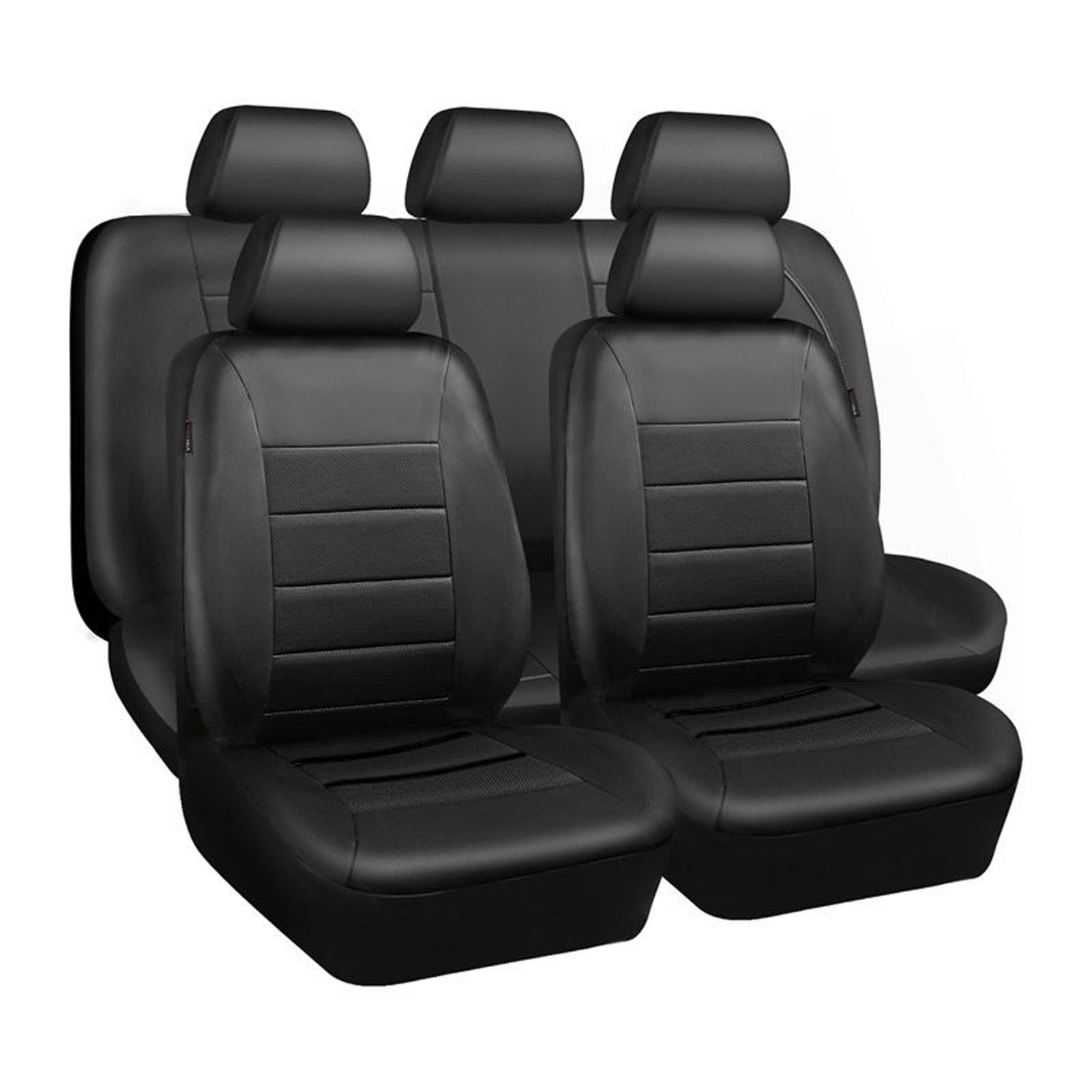 CACAGOO 9 Pcs Car Seat Covers Full Set – Classic Black Faux Leather Front & Rear Bench Protector, Comfortable Fit for Cars, Trucks & SUV