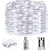 49ft 150 LED Fairy Lights Plug in with Remote Control Timer, 8 Modes,USB String Lights with Adapter,Cool White LED TwinkLights for Bedroom Indoor Decoration