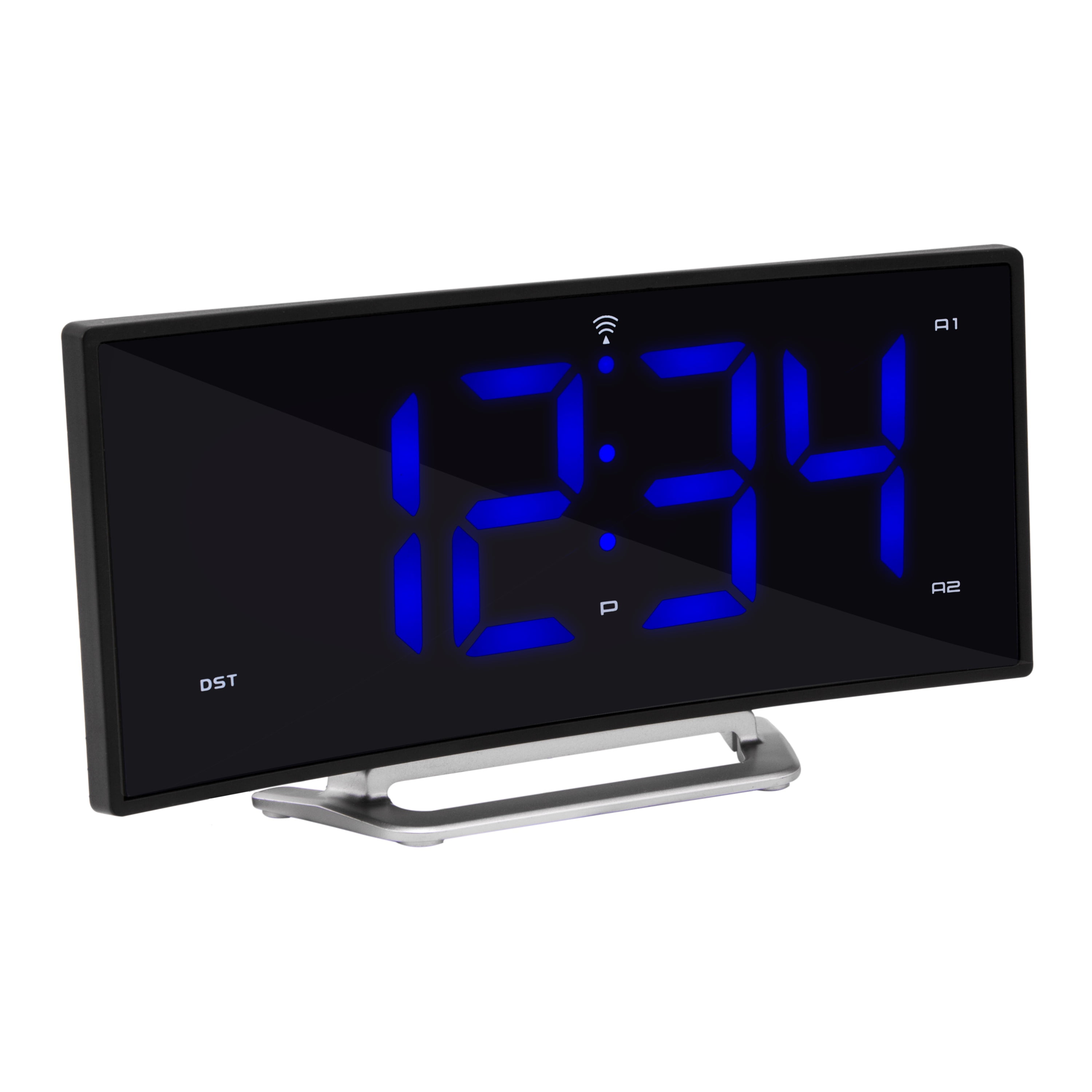La Crosse Technology 1.8" Curved Blue LED Corded Electric Atomic Dual Alarm Clock, 617-249