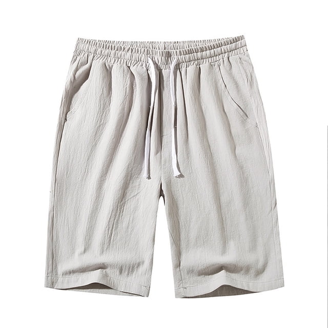 AherBiu Men's Shorts Athletic Drawstring Elastic Waist Cotton Linen Shorts with Pockets Loose Gym Workout Shorts