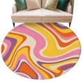 thumbnail image 2 of Orange Yellow Pink Purple Waves Round Living Room Rugs 6 ft, Abstract Fantasy Pattern Washable Area Rug with Non-Slip Sturdy Edge Binding Round Carpet for Kitchen Office Bedroom, 2 of 9
