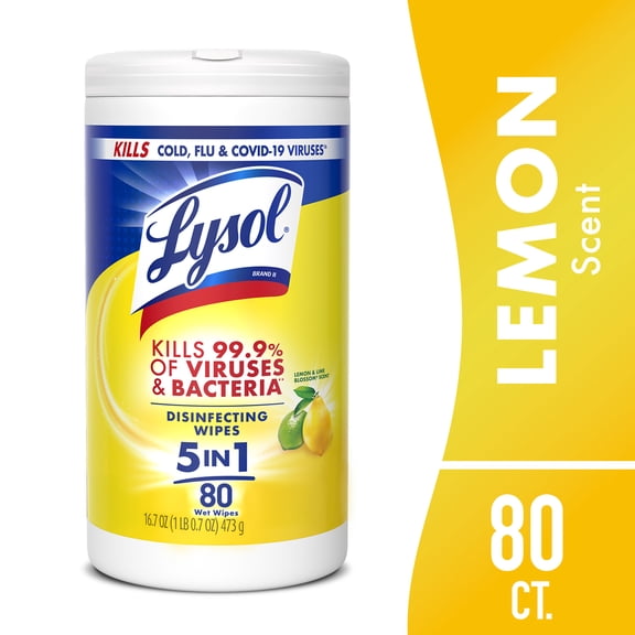 Lysol® Disinfectant Wipes, Multi-Surface Antibacterial Cleaning Wipes, Lemon and Lime Blossom, 80 Count