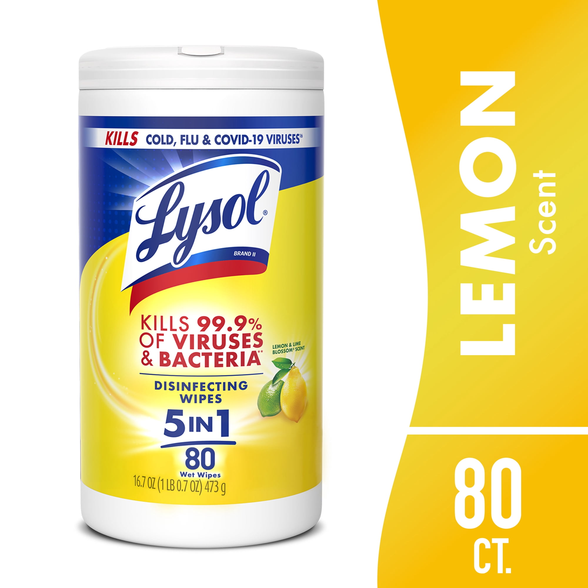 Lysol Disinfecting Wipes, All Purpose Cleaner, Multi Surface Antibacterial Cleaning Wipes, Cleaning Supplies, Lemon & Lime Blossom Scent, 80 Count