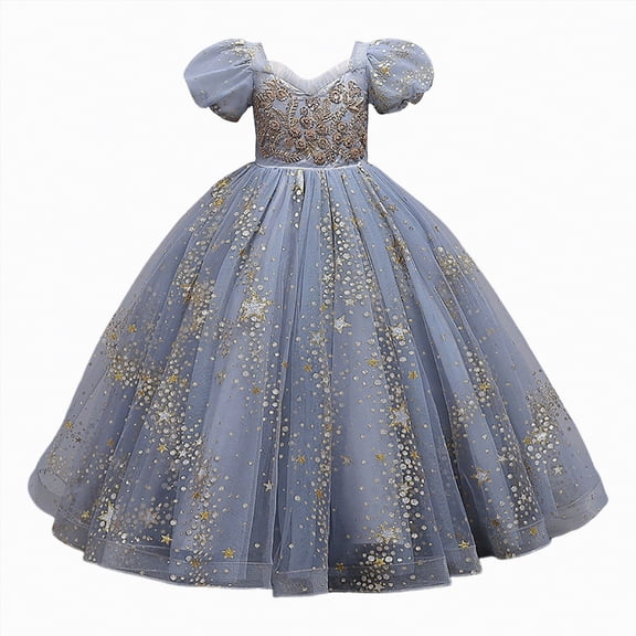 Gubotare Dresses for Teen Girls Flower Girl Sequin Butterfly Dress for Kids Wedding Pageant Party Gown Princess Birthday Tulle Dress Size 13-14 (Grey,13-14 Years)