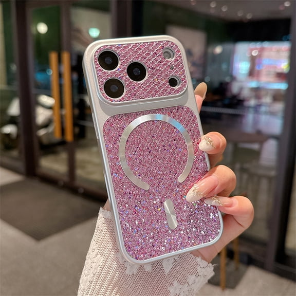for iPhone 15 Plus Glitter Case, Magnetic Slim PC Cover, Lightweight Shockproof Anti-Scratch Protective Phone Case for Women Girls, Purple
