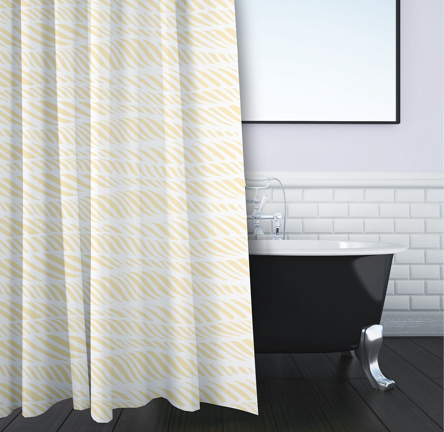 Simply Daisy 70" W x 73" H Rolling Waves Geometric Print Polyester Shower Curtain, Yellow