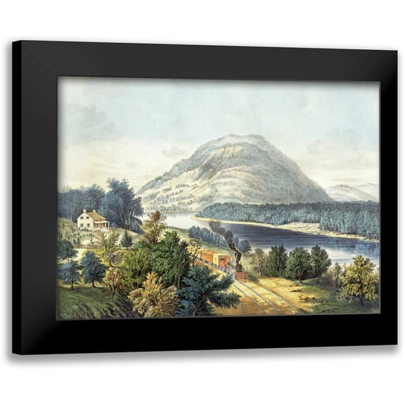 Currier and Ives 14x11 Black Modern Framed Museum Art Print Titled - Lookout Mountain, Tennessee and The Chattanooga Railroad