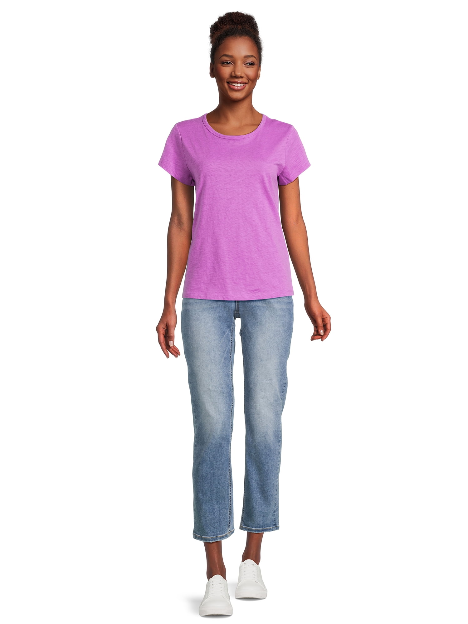 Time and Tru Women’s Slub Jersey Crewneck Tee with Short Sleeves, Sizes XS-XXXL