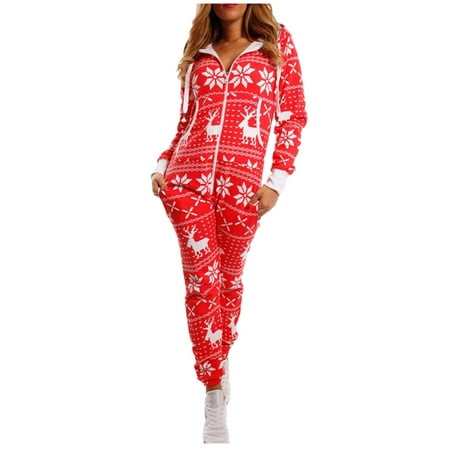 

Ziloco Fashion Warm Winter Womens Christmas Printing Long Sleeve One-Piece Set renaissance corsets for women Red M