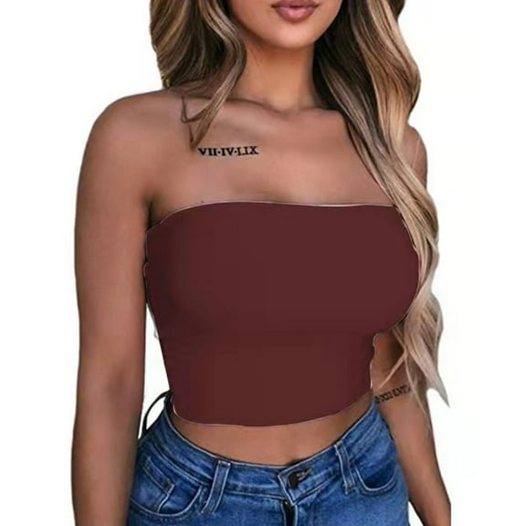 Tank Top for Woman's Chest Wrapped Solid Color Multi Color Strapless Off Shoulder Short Tight Top Tank Tops Deep Brown