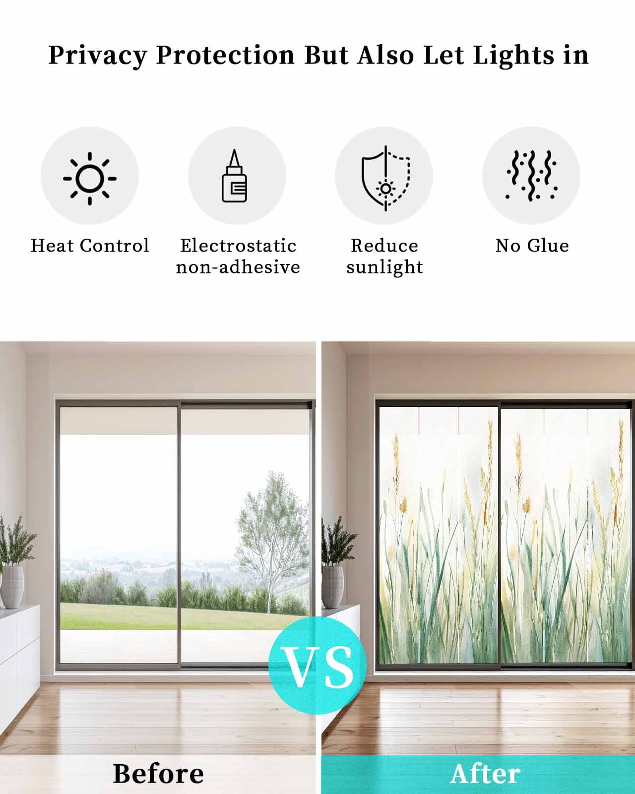 Window Privacy Film Spring Green Leaf Stained Glass Window Film Decorative Sun Block Window Cover Country Botanical Watercolor Plant Window Clings Static Adhesive Sticker for Bathroom 23.6"x59"