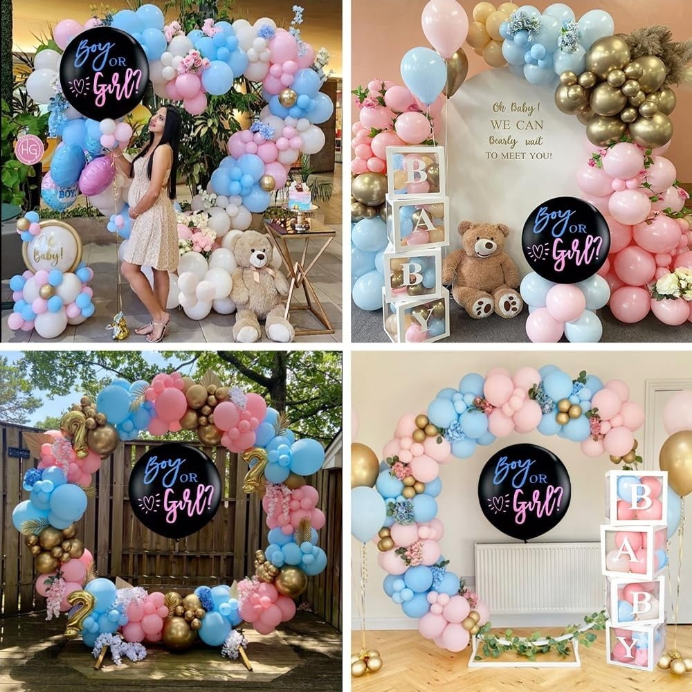 Baby Boxes Gender Reveal Balloon Decorations, Pink and Blue Balloon Garland Arch Kit, Baby Boxes with A-Z+Baby Letters for Gender Reveal Party Supplies