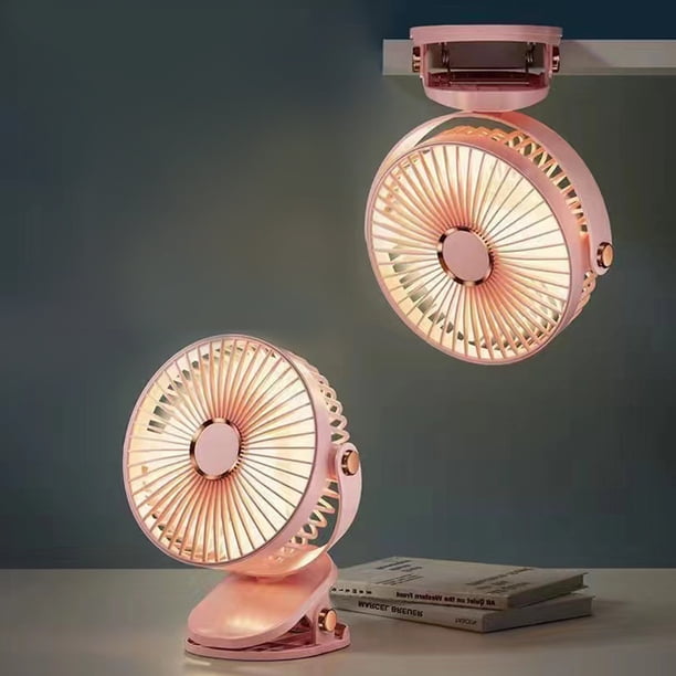 Ventilador 1200mAH Tienda de campaña Camping 5 velocidades con clip Clip de pared 6 pulgadas (A) Rosa