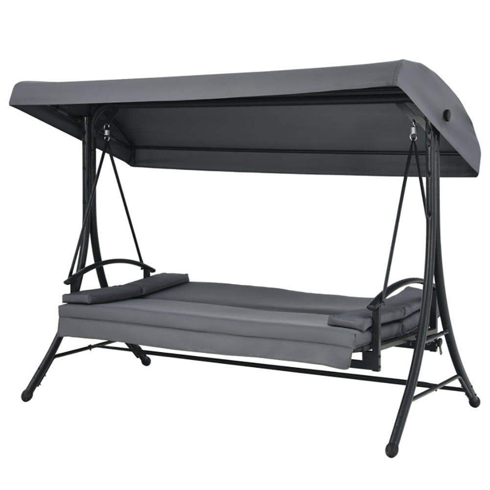Aimee Lii 3-Seat Patio Outdoor Swing with Adjustable Tilt Canopy, Comfy Outdoor Chair, Gray Aimee Lii 3-Seat Patio Outdoor Swing with Adjustable Tilt Canopy, Comfy Outdoor Chair, Gray