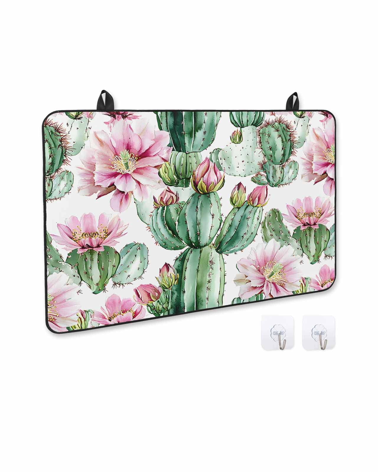 nqOlkjepod Large Induction Cooktop Protector Mat 24"x21", Tropical Succulent Stove Top Covers for Electric Stove, Botanical Plants Pink Floral Stove Burner Cover Mats, Glass Top Stove Cover