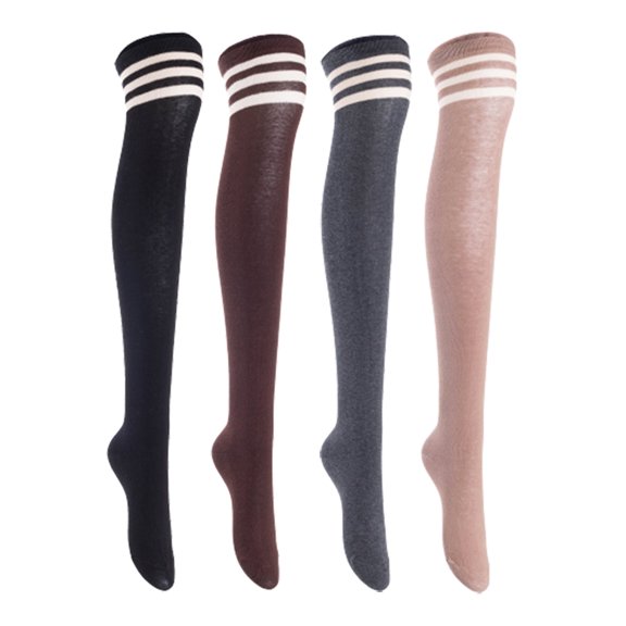 Lian LifeStyle Women's 4 Pairs Adorable Comfortable Soft Thigh High Over Knee High Cotton Socks, Size 6-9, JMYP1022 Black, Coffee, DarkGrey, Khaki