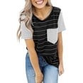 thumbnail image 1 of Womens Striped Color Block Short Sleeve Causal Blouses T Shirts Tops, 1 of 6