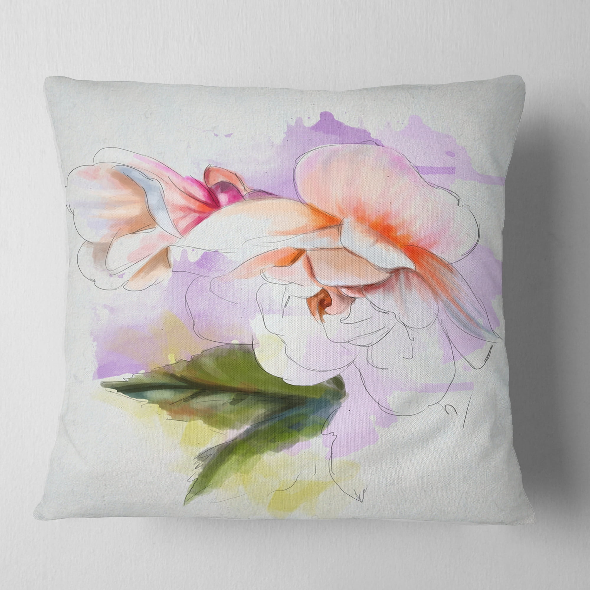 Designart White Begonia Flower Watercolor - Floral Throw Pillow - 18x18