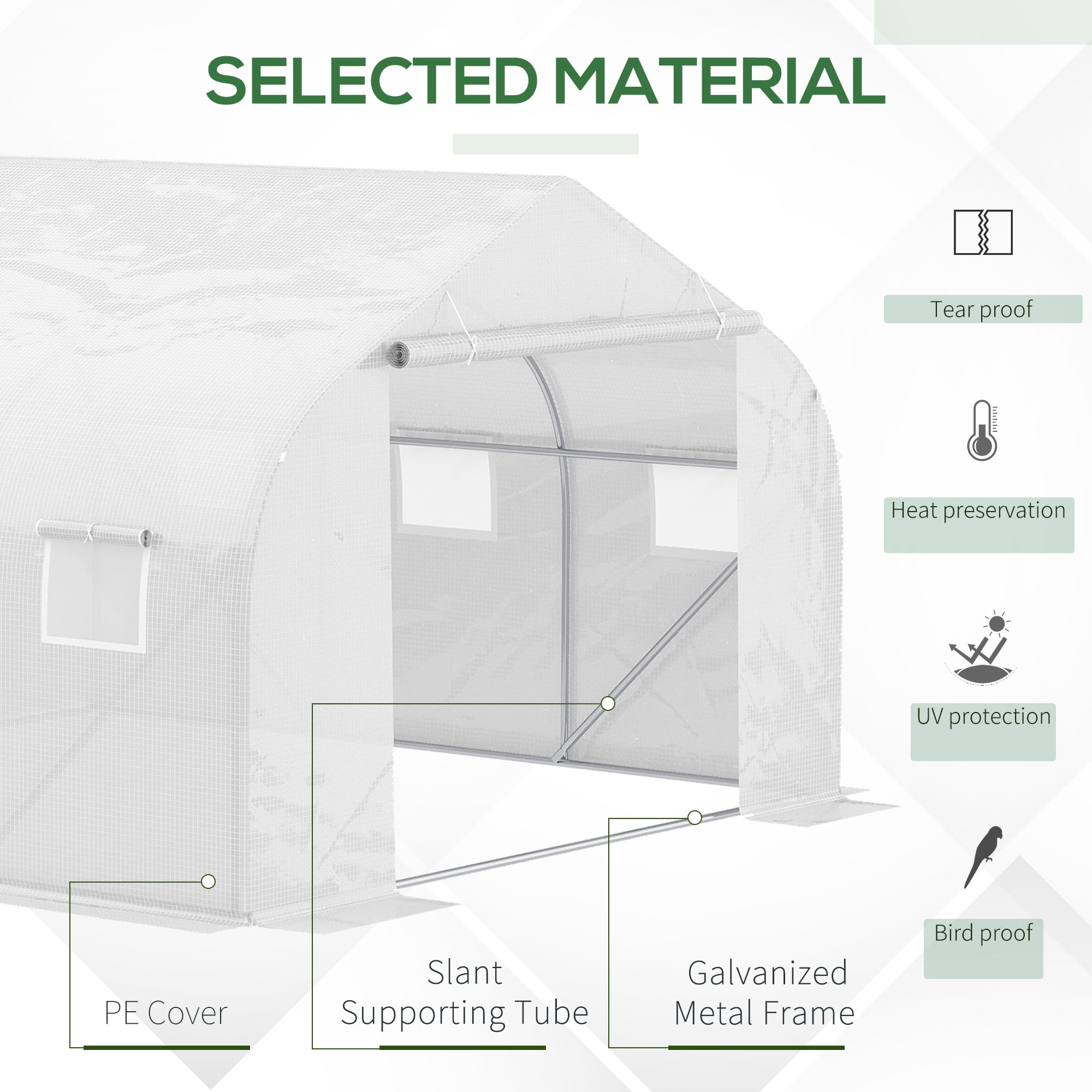Outdoor Walk-in Greenhouse, Tunnel Green House with Roll-up Windows, Zippered Door, PE Cover