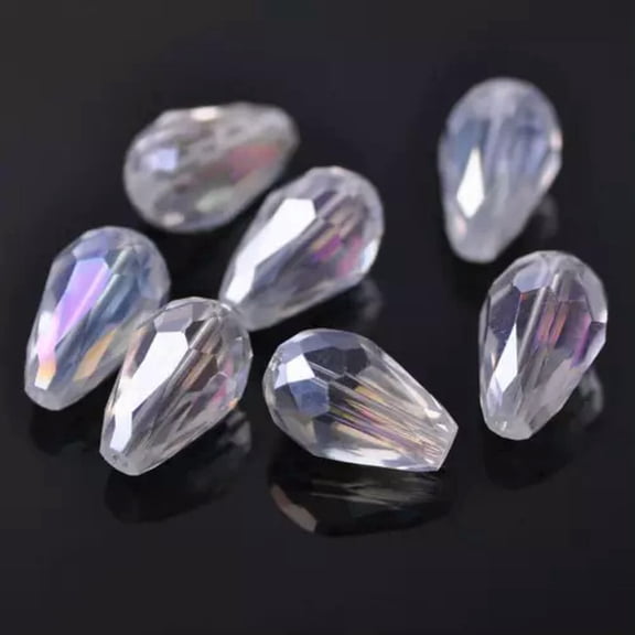 EOEMY Teardrop Faceted Crystal Glass Loose Crafts Beads Lot 5X3 7X5 12X8 15X10 18X12mm-103# Clear Ab-12X8mm (30Pcs)