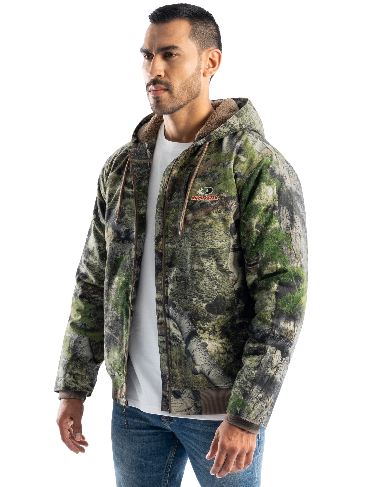 Mossy Oak Men's Sherpa Lined Bomber Jacket, Mossy Oak Mountain Country, S