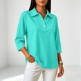 thumbnail image 5 of Womens Polo Shirts 3/4 Sleeve Golf Tops Collared Button Down Tee Womens Casual Business Golf Shirts Work Daily Tops 3-Buttons Soft Breathable Solid Color Turquoise 2XL, 5 of 8