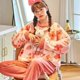 thumbnail image 1 of Conjunto de Pijama de franela para Mujer, ropa de dormir de terciopelo a rayas con estampado de amor, 2 piezas, Otoño e Invierno, 1 of 4