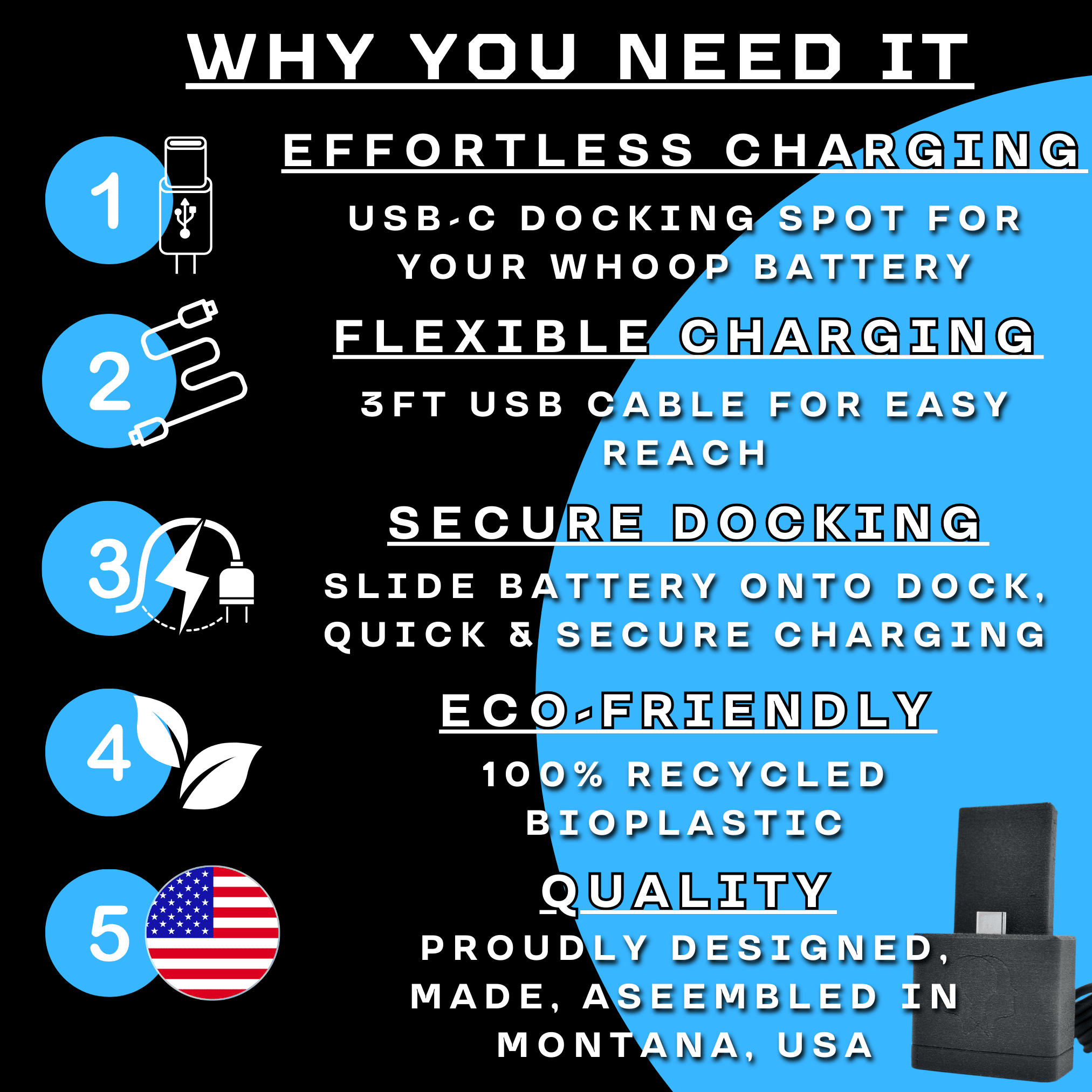 Whoop 4.0 Battery Charger Docking Station - Replacement Charger - Fitness Trackers - Strap - Band - Battery Pack USB Cable