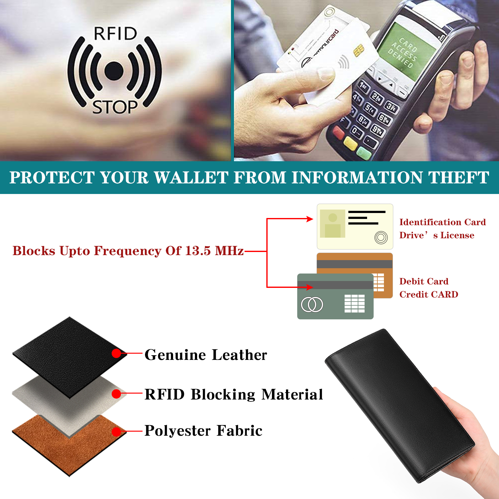 Falan Mule Genuine Leather Bifold Wallet, Black photo 5
