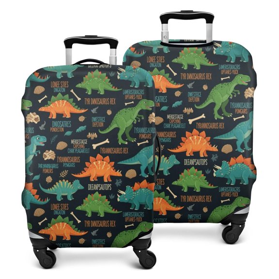 DarkBlue Cartoon Dinosaurs Names Pattern Luggage Cover Fashion Suitcase Cover Baggage Covers Fit 25-28 Inch Luggage (Go Travel)
