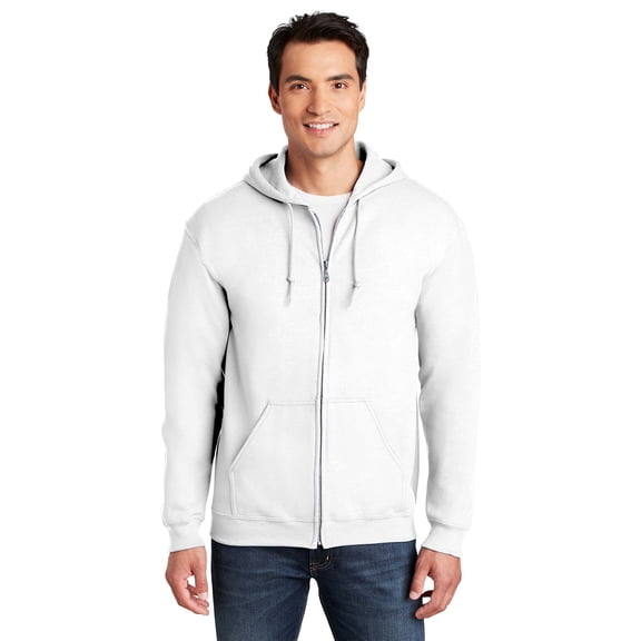 Gildan Heavy Blend Full-Zip Hooded Sweatshirt, Soft 50/50 Fleece Hoodie for Everyday Comfort, White, S