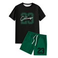 thumbnail image 1 of Playeras Cuello V Para Hombre, Conjunto De 2 Piezas De Camiseta De Manga Corta Con Cuello Redondo Y Pantalones Cortos Con Cordón Y Estampado De Letras Y Números, Adecuado Para El Verano, 1 of 5