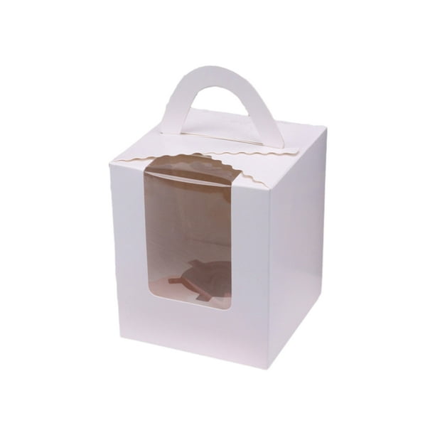 Bewildely Las cajas de la magdalena con el mango y la ventana insertan los envases portátiles de los pasteles escogen las cajas de la magdalena Almacenamiento y organización del hogar Blanco