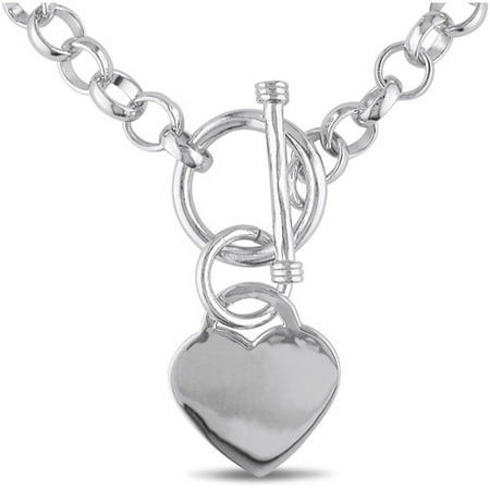 Miabella Sterling Silver Heart Charm Necklace, 18